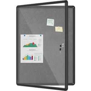 Mifuro 38"x28" Enclosed Bulletin Board, Lockable Weather-Resistant Aluminum Cork Noticeboard for Hospital School & Office, Black Frame w/Grey Flet