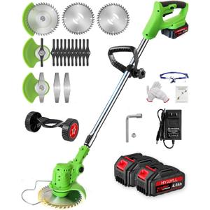 Cordless Weed Wacker with Wheels,Electric Weed Eater Battery Powered | with 3 Types Blades and 2 Pack 4.0 Ah Batteries,Lightweight Brush Cutter & Grass Trimmer, for Yard Lawn