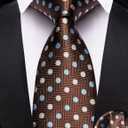 Barry.Wang Pre-Tied for Boys Solid Neckties and Pocket Square Set Adjustable Ties 15'' Teenager School Graduation Performance (Brown Polka Dots)