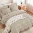 Andency Oatmeal Super King Size Comforter Set with Sheets - 7 Pieces Bed in a Bag Boho Tufted Bedding Sets Fluffy Lightweight Super King Bed Set with Comforter, Sheets, Pillowcases & Shams