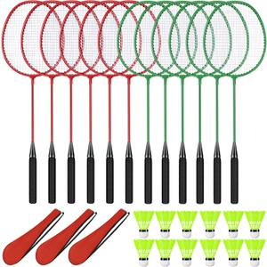 12 Pack Badminton Rackets Set Including Badminton Racquets, Nylon Shuttlecocks and Carry Bag for Outdoor Backyard Games Beginners, 67 cm length, standard head size