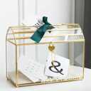 Wedding Card Box with Slot, 12.2'' Large Glass Card Boxes for Reception, Gold Cards Holder, Clear Decorative Storage Box with Lock for Baby Shower, Birthday Party, Christmas, Bridal Shower