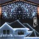 KNONEW 99ft 960 LED Christmas Lights Outdoor Decorations with 180 Drops, 8 Modes Curtain Fairy Light, Clear Wire LED String Light Indoor Decor for Wedding Party Christmas(Cool White)