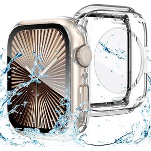 Goton 2 in 1 Waterproof Case Compatible for Apple Watch Series 11/10 Screen Protector 46mm, 360 Protective Glass Face Cover Hard PC Bumper + Back Frame for iWatch Accessories 46 mm (Clear)