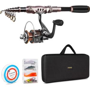 PLUSINNO Fishing Rod and Reel Combos Carbon Fiber Telescopic Fishing Pole with Reel Combo Sea Saltwater Freshwater Kit Fishing Rod Kit (5.91 ft, Full Kit with Carrier Case)