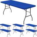 6 Pack Stretch Fabric Table Top Cap Cover, fits 6' Tables, Spandex Table Covers Washable Elastic Rectangle Tablecloth Protector for Indoor Outdoor Party Picnic Wedding, Royal Blue, 30" W x 72" L