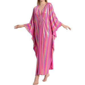 Bsubseach Kaftan Dresses for Women Sparkly Caftan Beach Cover Up, One Size (Pink)
