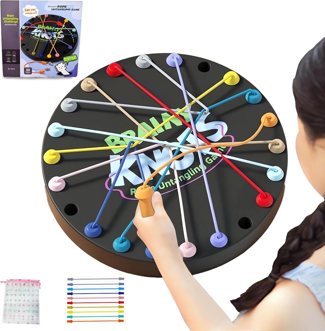 Brainy Knots Rope Untangling Game - Fun Puzzle Board Games for Kids & Adults! Portable Educational Strategy String Toy to Train Brain & Reflex Skills