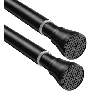 2 Pack Adjustable Tension Rods 28-48 Inch - Black No-Drill Curtain Rods for Windows & Closets | Spring-Loaded with Non-Slip Rubber Ends | 7/8" Diameter