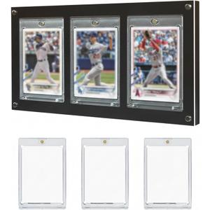 Acrylic Trading Card Display Frame for 3 Standard Cards, Wall Mount & Stand, Magnetic Holder UV Protection for Baseball Basketball Football Sports Collection, Compatible with Pokemon MTG