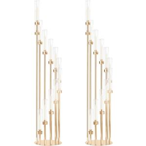 2 Sets Gold Candelabra,12 Arm Candlestick Holders with Acrylic Shades, 46'' High Large Floor Candle Holders for Wedding Centerpieces Table Decorations Fit 0.9" Candles and LED Taper Candles
