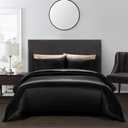 AiMay 3 Piece Satin Duvet Cover Set Bedding Sets Luxury Rich Silk Silky Super Soft Solid Color Reversible Zipper Closure Sexy Honeymoon Stain-Resistant Wrinkle Free (King, Black)