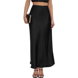 Women's Satin Maxi Skirt High Waisted Elastic Waistband Silk A-Line Casual Party Leopard Print Long Skirts for Women