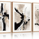 Ausril Abstract Modern Wall Art Framed Set of 3-16x24inch Brown Black Canvas Art Print, Minimalist Brush Stroke Wall Painting, Neutral Beige Color Artwork for Living Room, Bedroom, Office Decor