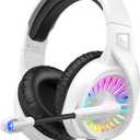 ZIUMIER Z20 White Gaming Headset for PC PS4 PS5 Xbox One Xbox Series S/X, Wired Over-Ear Headphone with Noise Canceling Microphone, RGB LED Light, Bass Surround Sound