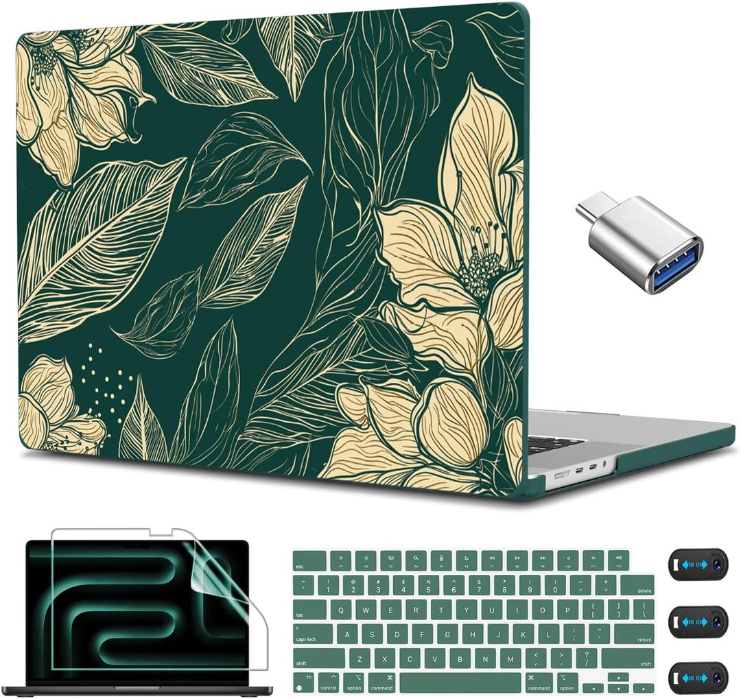 CISSOOK Compatible with MacBook Pro 14 inch 2025-2021 Release M5 M4 M3 M2 M1 Chip A3112 A3185 A3401 A2918 A2992 A2779 A2442 Model, Hard Shell Case with Keyboard Cover&Screen Protector, Elegant Floral
