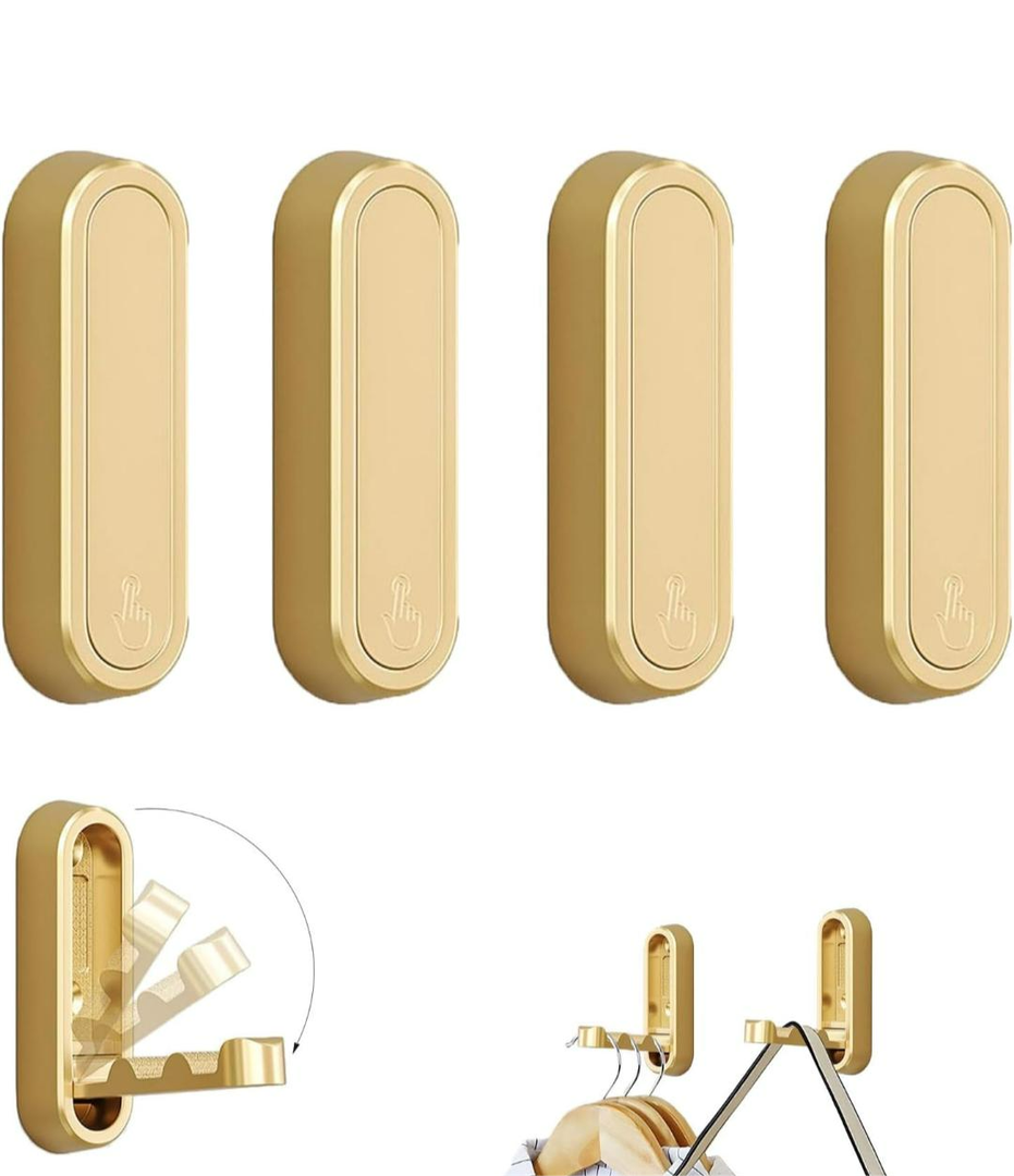 4PCS Folding Coat Hook,Heavy Duty Wall Hooks Made of Zinc Alloy, Folding Coat Hooks for Bathroom/Bedroom/Closet (Gold)