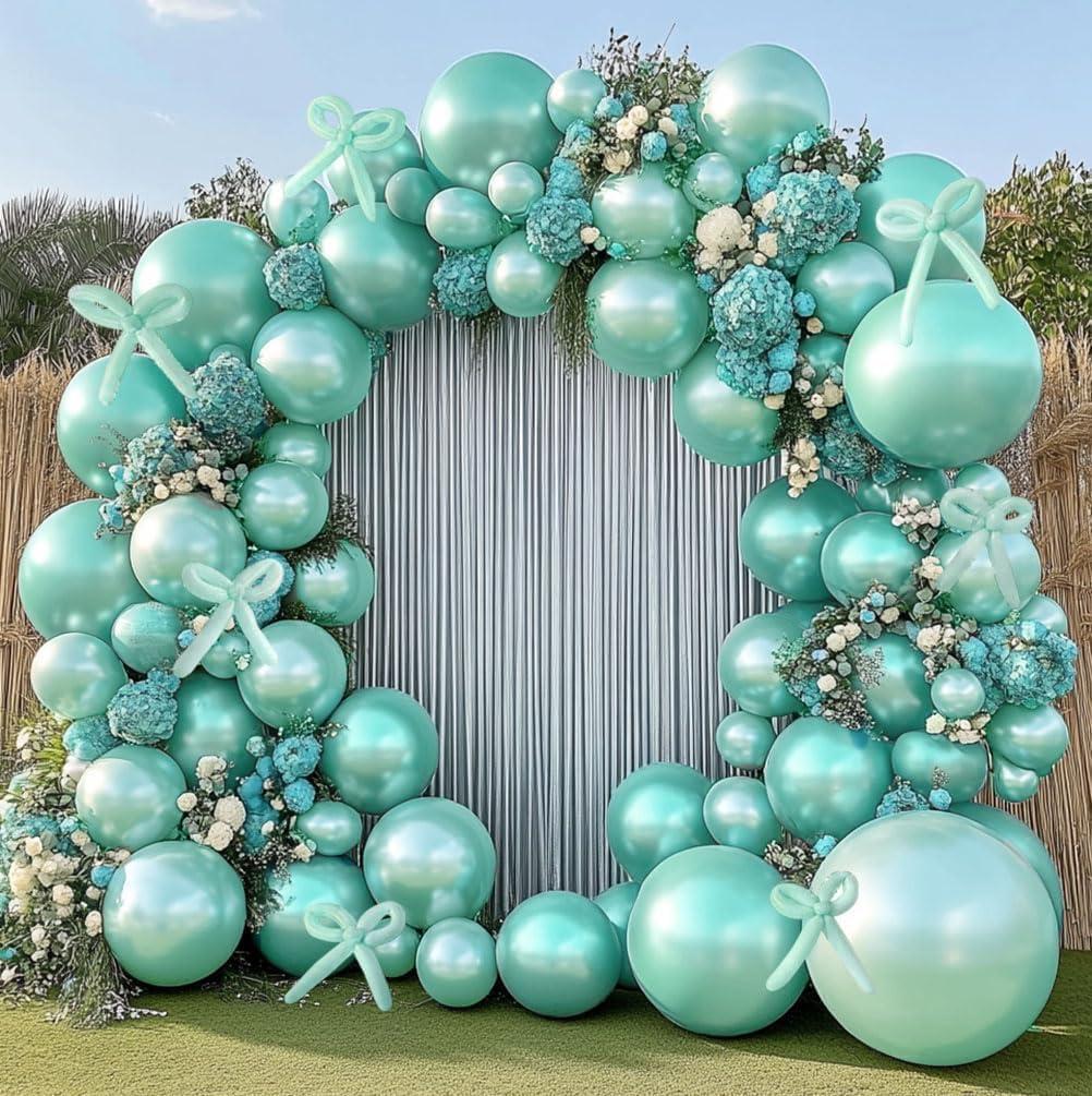 Pearl Teal Blue Balloon Double Stuffed Blue Balloons Garland Pearl Turquoise Arch Kit Teal Long Balloons Different Size for Birthday Wedding Baby Shower Anniversary Decoration