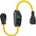 Kanayu 1.5FT SJTW 12AWG Outdoor Waterproof Extension in-Line On/Off Switch Cord Compatible with NEMA 5-15P to 5-15R/5-20R/6-15R/6-20R, IP57 Waterproof, 20A 125V 4-in-1 T-Blade Female, ETL Listed