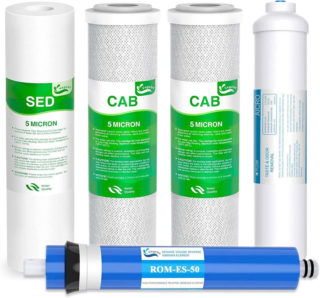 1-5 Stage 50 GPD RO Water Filter Set Replacement Fit for APEC Reverse Osmosis System (1/4" Output)