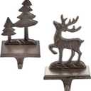 Sungmor Christmas Stocking Holders, 2PC Cast Iron Mantel Hooks Home Decor Holiday Gifts, Heavy-Duty Anti-Slip Fireplace Hangers, Christmas Tree Reindeer Pattern Hooks for Xmas Shelf Topper Decoration