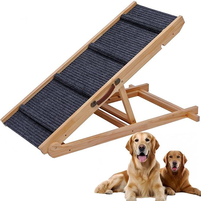 Foldable Wooden Dog Ramp Wooden Dog Ramp for Bed-5 Adjustable Heights
for Dogs & Cats,Wood Ramp for Dogs to Get on Bed Couch Car,Suitable for indoor and outdoor 97x49.5x14.5cm