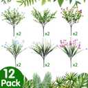 WILLBOND 12 Bundles Artificial Flowers Outdoor, UV Resistant Faux Artificial Plants Shrubs Plastic Flower Bulk for Hanging Planter Porch Window Home Spring Summer Decor(Blue, Purple, White)