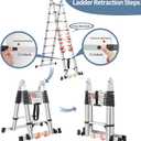 Telescoping Ladder A Frame 16.5 FT, Extension Ladder with Balance Bar and Wheels, Collapsible Telescopic Foldable Ladder for Home Outdoor