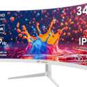 CRUA 34 Inch Ultrawide Curved Monitor, 21:9 UWQHD 3440x1440 100Hz 3800R IPS White Computer Monitors, FreeSync, Built-in Speakers, 120% sRGB, Blue Light Filter, HDMI 2.0 & DP 1.4, Wall Mountable