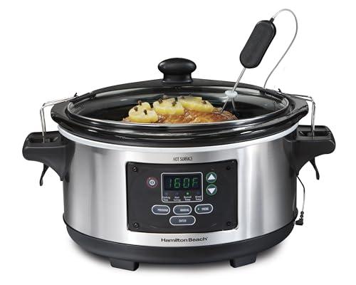 Amazon.com: Hamilton Beach Portable 6 Quart Set & Forget Digital Programmable Slow Cooker with Lid Lock, Temperature Probe, Dishwasher Safe Crock & Lid, Stainless Steel (33969A): Home & Kitchen