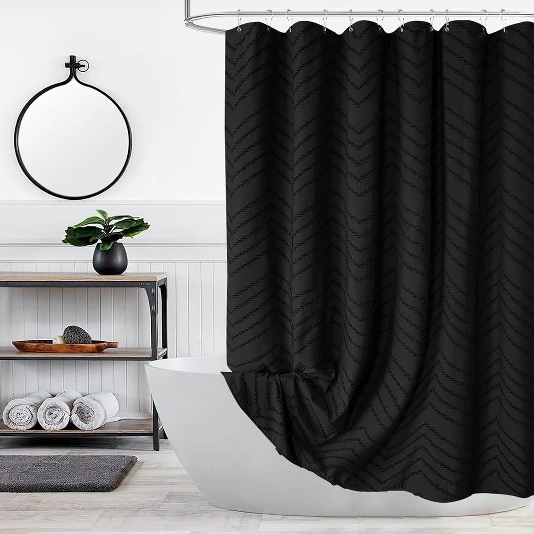 Black Boho Shower Curtain Modern Fabric Shower Curtain Shabby Chic Chenille Tufted Chevron Textured Striped Minimalist Shower Curtains 72 x 72 Inches