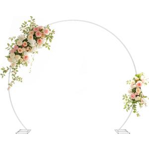 Wedding Arch Round Backdrop Stand White Metal Circle Backdrop Stand Circle Balloon Arch Stand Frame for Birthday Party Bridal Shower Anniversary Ceremony Candy Tables Celebration in 2.2x2.6m (7.2X8.5FT)