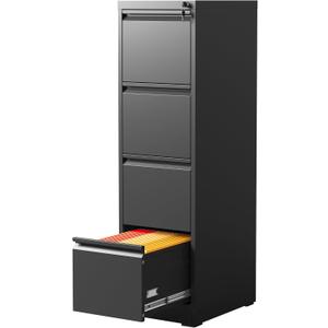DARTIIA 4 Drawer Vertical File Cabinet with Lock, File Cabinet for Home Office, Locking File Cabinet Hanging Files for A4/ Legal/ Letter(Require Assembly, Black)