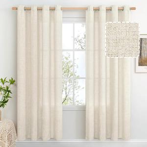 BGment Natural Faux Linen Curtains 72 Inch Long for Living Room - Burlap Textured Light Filtering Window Treatments Grommet Sheer Drapes for Farmhouse, 2 Panels, 52 X 72 Inch