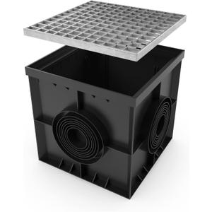 Vodaland - 16x16 Inch Catch Basin. PPE Plastic with Galvanized Stamped Steel Grate and Sediment Basket Included.