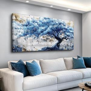 ERQINHUA Blue Tree Wall Paintings Canvas Wall Art For Living Room Large Wall Decor For Bedroom Office Decorations Farmhouse Abstract Watercolour Pictures Artwork Home Decor Ready To Hang 20"X40"