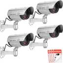 Fake Camera, FITNATE Dummy Camera CCTV Surveillance System with LED Red Flashing Light with 4 Safety Warning Stickers, Fake Security Camera for Outdoor & Indoor Use (4 Packs, Silver)