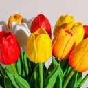 SITUMEIZI Fake Flowers Tulips Artificial Flower 15pcs Real Touch PU 14" for Spring Easter Home Kitchen Wedding Bouquet Bulk Mother's Gift Day Decorations(Assorted Colors,5)