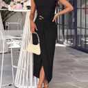 ZESICA Women's 2026 Summer Cap Sleeve Casual Bodycon Dress Elegant Wedding Guest Cocktail Party Formal Long Midi Dresses (Black, XL)
