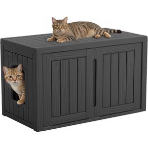 Cat Litter Box Enclosure, Covered Cat Litter Box with Adjustable Partition, Multi-Functional Hidden Enclosed Litter Box Furniture, Easy to Clean & Assemble, Black