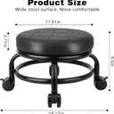 Low Roller Stool Low Height Rolling Stool Seat PU Leather Small Chair Foot Stool Round Rolling Stools for Home Office Garage Shop (Black)
