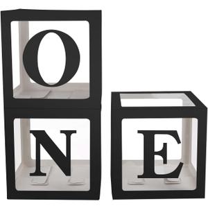 Sooyee First Birthday Decorations for Girl or Boy,3 Pcs ONE Balloon Boxes For 1st Birthday Girl Decoration,Baby Cube Blocks Party Decor With ONE Letters,Black