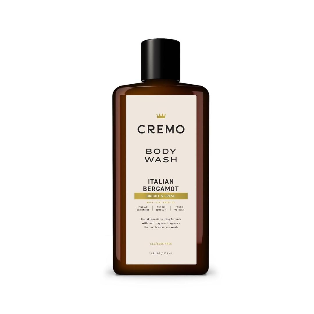 Cremo Body Wash Men, Notes of Italian Bergamot, Neroli Blossom, and Fresh Vetiver, Rich-Lathering Italian Bergamot, 16 Fl Oz