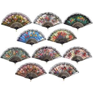 HUNANBANG 1 Dozen 12 Pieces Folding Hand Fans Church Wedding Gift, Party Favors, DIY Decoration Gift Size9 Adults Only Wholesale 12pack (Spanish 12 Pack) (Flower)
