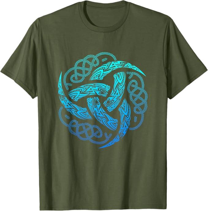 VIKING CELTIC KNOTWORK TRIPLE HORN OF ODIN T-Shirt, S
