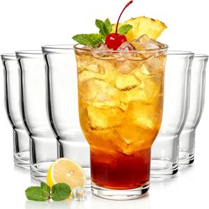 6 Piece Drinking Glasses, 15 Oz Iced Coffee Glasses Drinking Tumbler Set, Lead-free Highball Glass Cup Kitchen Glassware for Water, Juice, Beer, Beverage, Tea, Soda
