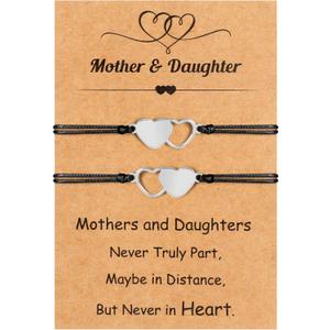 2 x EOBOH Mother’s Day Gift Bracelets, Mother’s Day Bracelets Adjustable Hearts Mother Daughter with Card, Love Mothers Day Gifts for Grandma Daughter Accessories