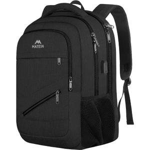MATEIN School Laptop Backpack, Large TSA Friendly College Computer Bookbag with Laptop Compartment Fits 17 Inch Notebook, Water Resistant Business Work Travel Bag, Graduation Gifts for Men Women (Black)