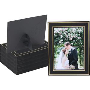 50Pack Paper Picture Frames with Easel 5X7 Inch Cardboard Photo Frame Cards Bulk Paper Photo Frame for Mother's Day Father's Day Graduation Wedding Birthday Classroom DIY- Black with Gold Trim