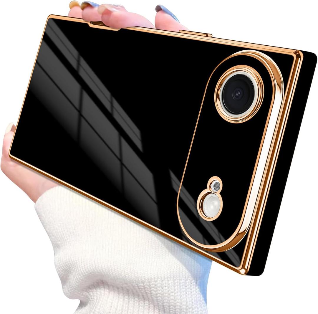 Designed for iPhone Air Case Rectangle, Works with Magnetic Wireless Charging, Full Lens Protection, Flexible TPU Electroplated Edge for Women Men Phone Case for iPhone Air Black